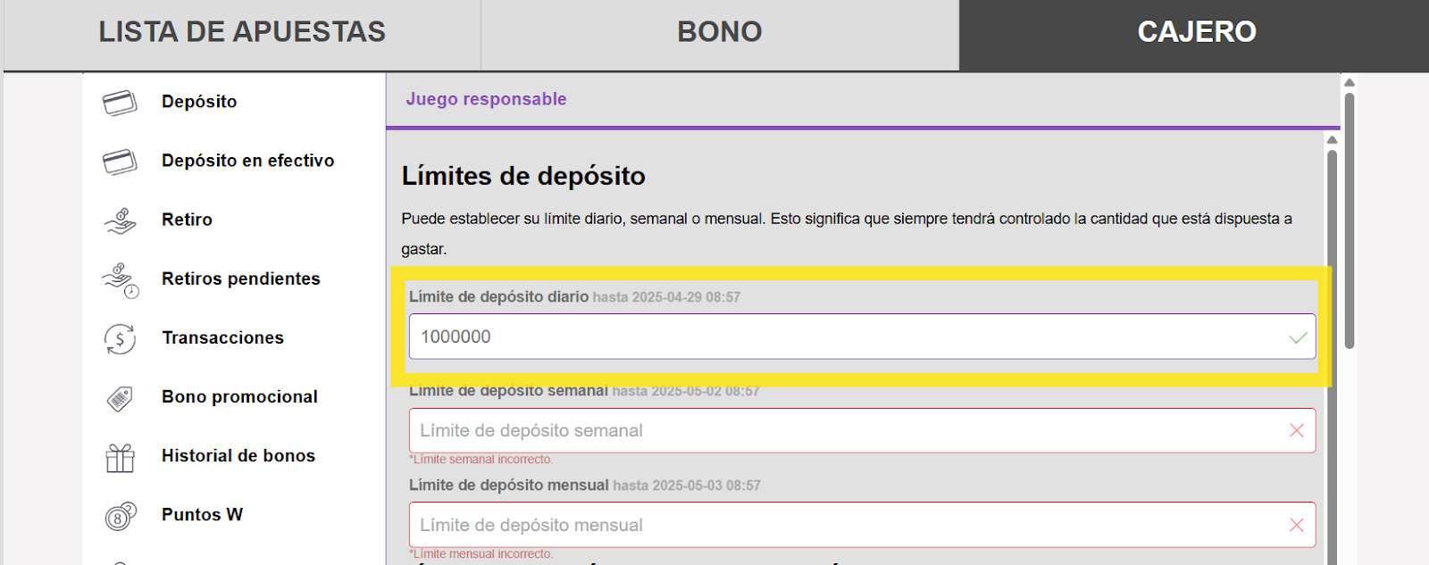 Wplay límites