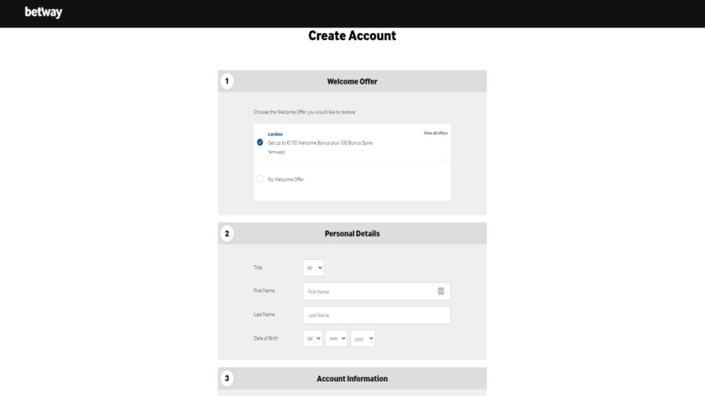 registration process at betway casino