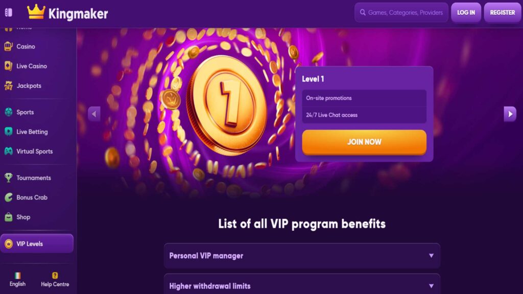 vip levels at kingmaker casino
