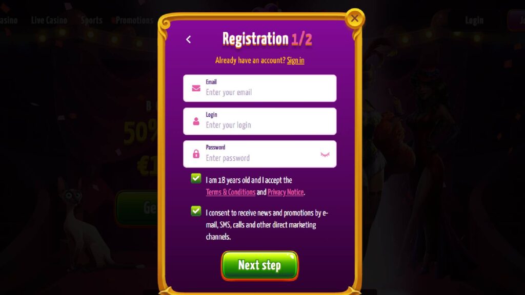 Step 1: Enter you details for the Joker 8 account