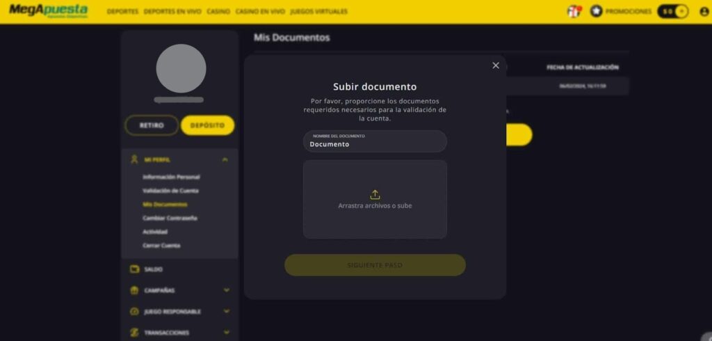 Megapuesta verificación documentos