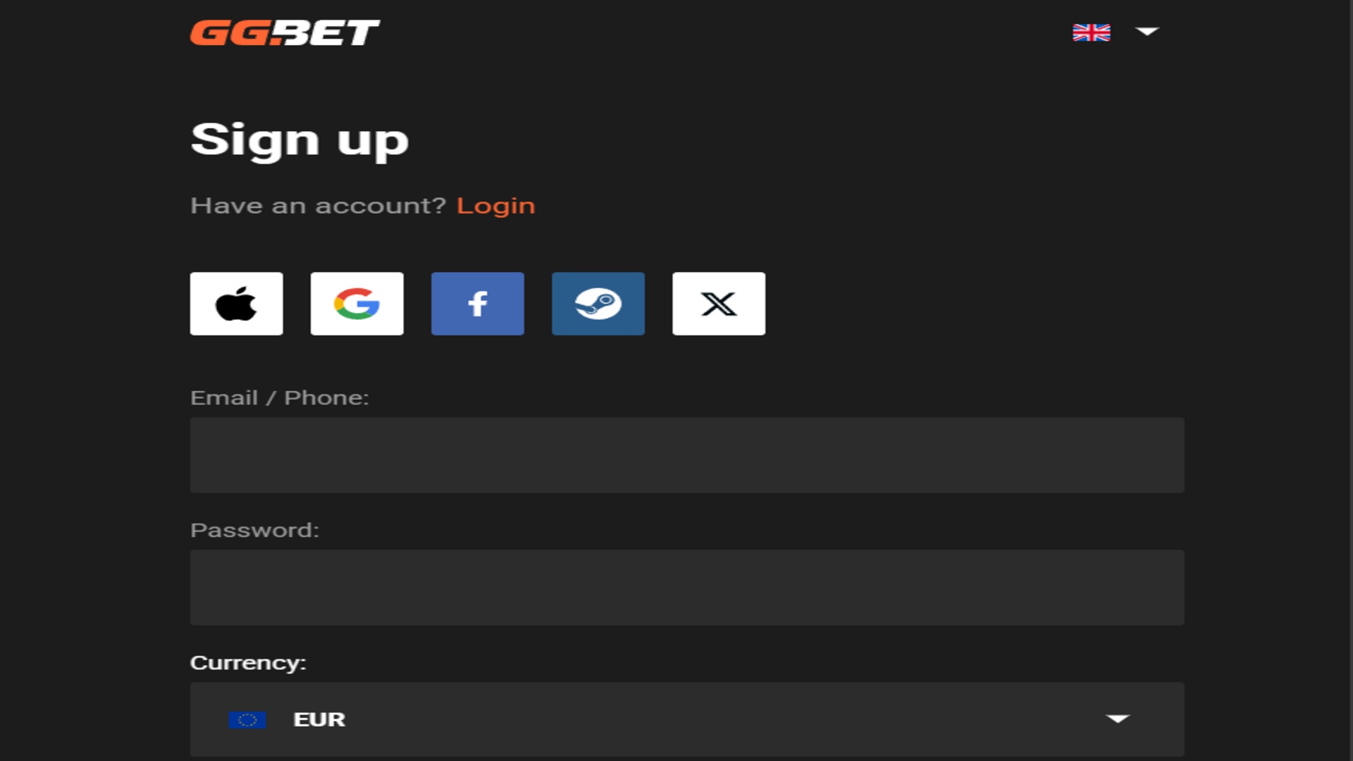 GGBet Casino registration