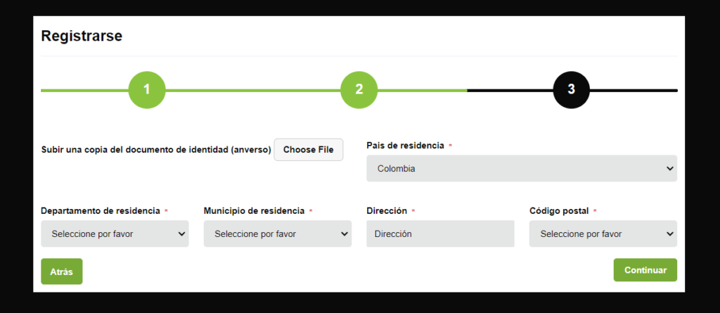 Wonderbet formulario de registro 2