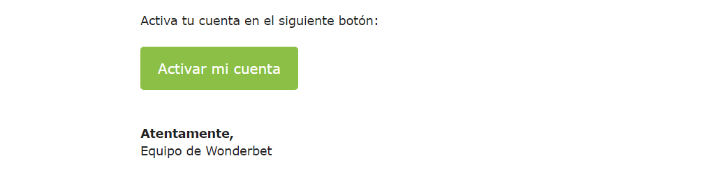 Wonderbet activación email