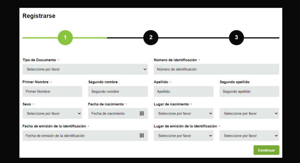 Wonderbet formulario de registro 1