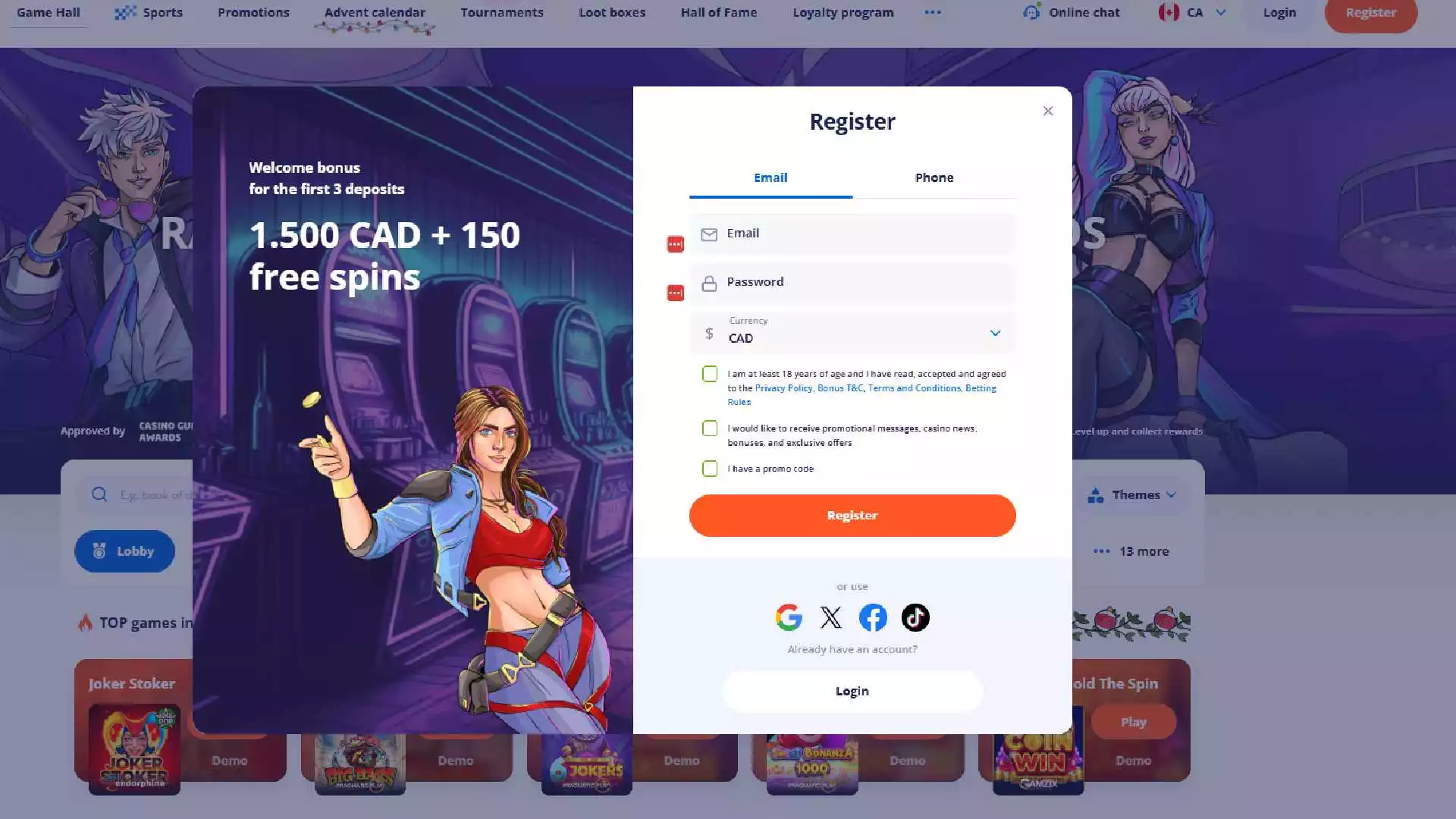 Vulkan Vegas Casino registration form