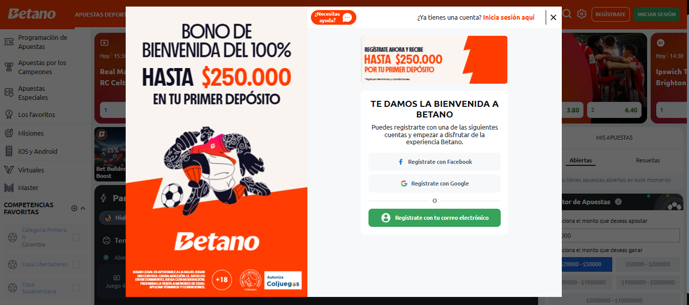 Registro Betano home