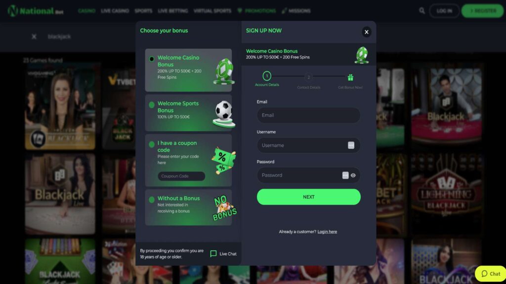NationalBet registration steps before verification