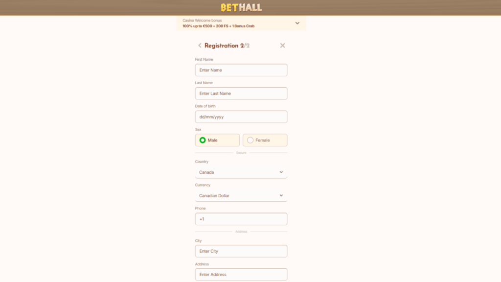 how to create an account at bethall casino canada