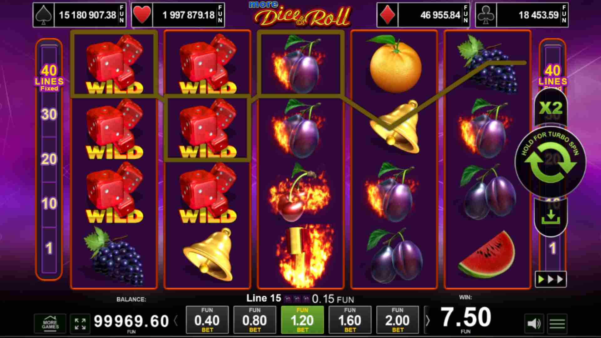 Печеливши линии в More Dice and Roll