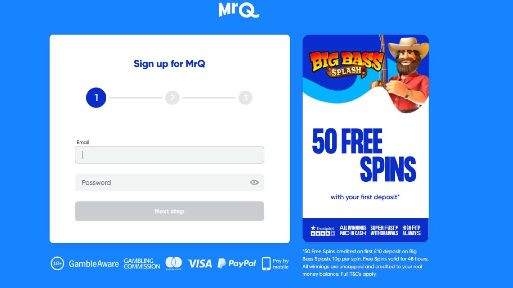 Step 1: Enter you info for the mr q casino account