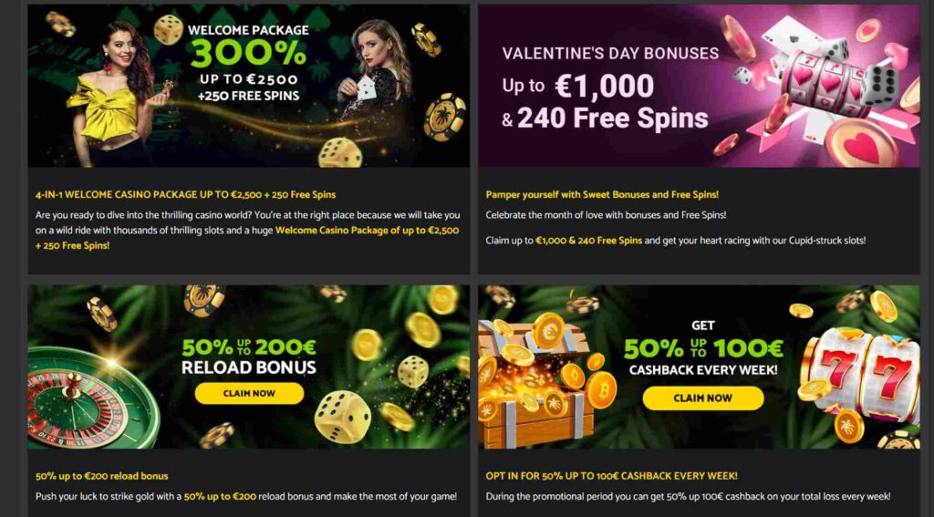 Palmslots Casino promotions page displaying multiple bonus offers and tournaments for players.