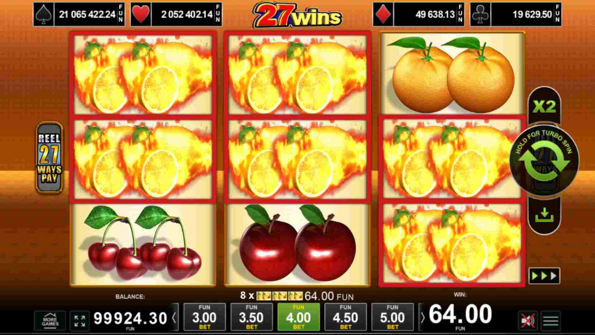 Награда при 3 лимона на 8 печеливши линии в 27 Wins