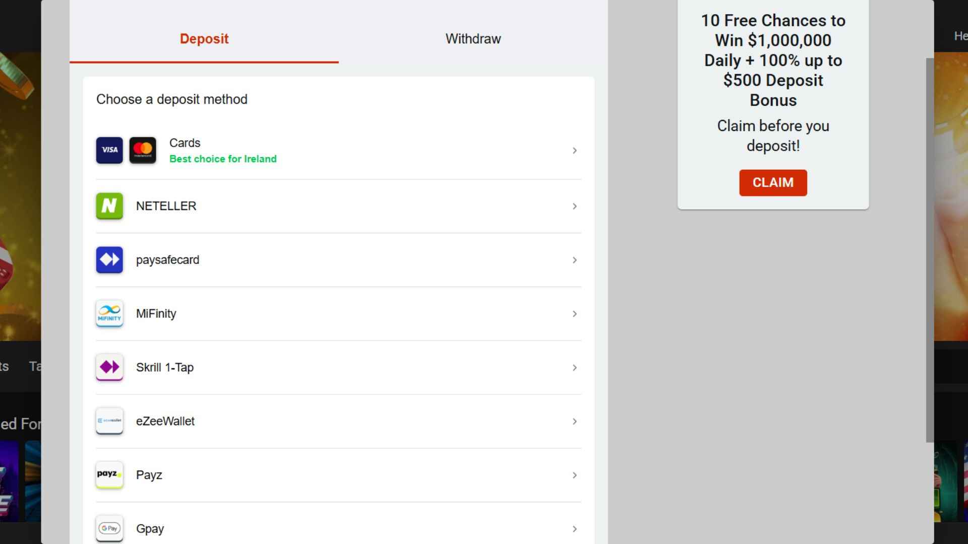 how to deposit at casino all slots