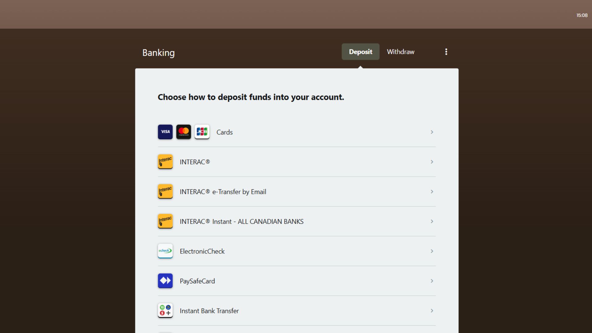 casino payment options on Casino Yukon Gold