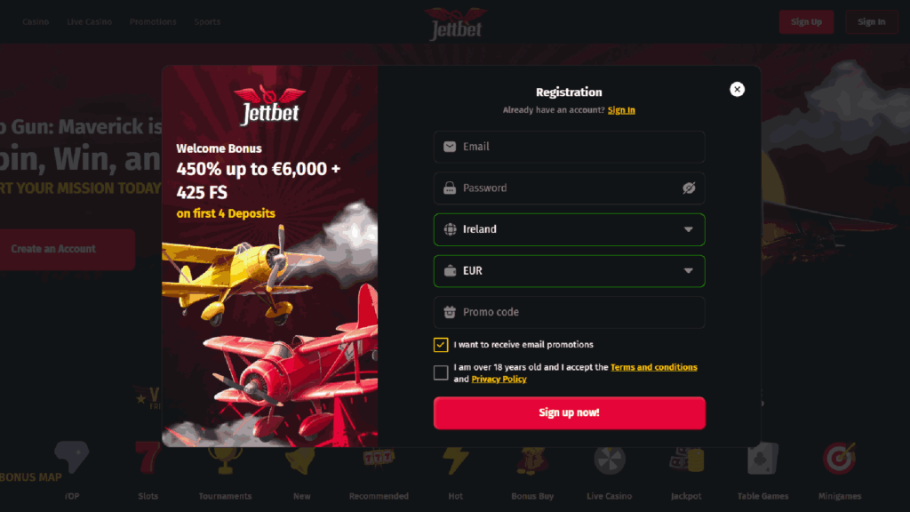 Step 1: Enter you information for the Jettbet Ireland account