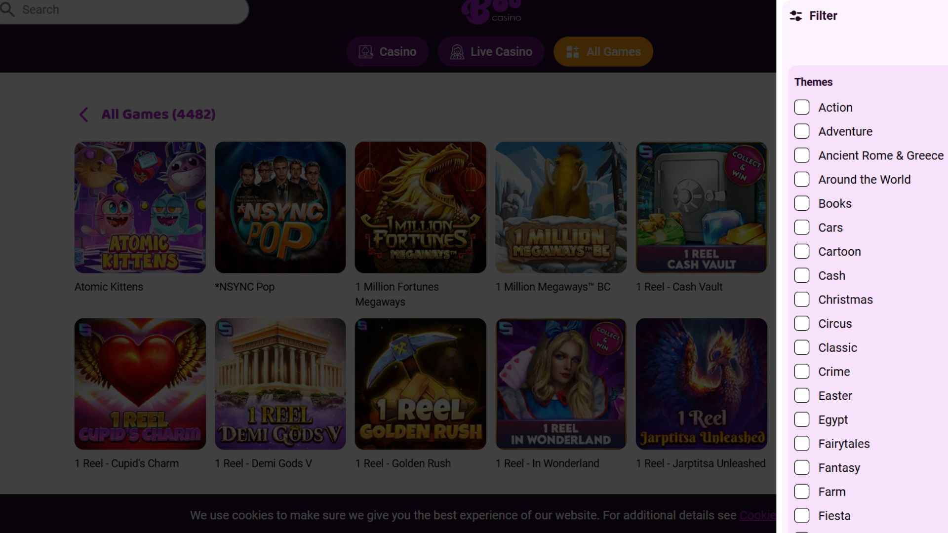 game collection at BooCasino