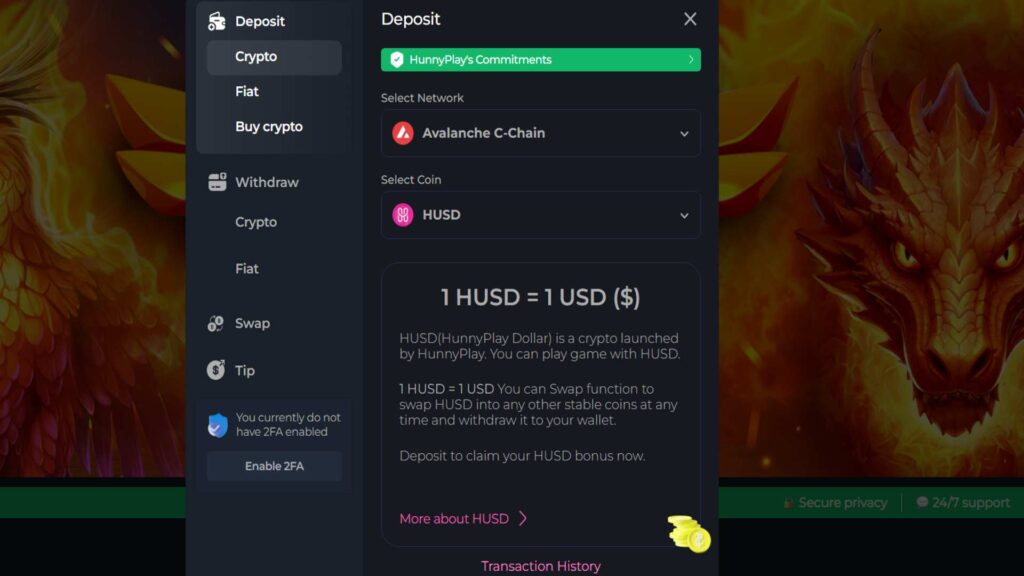 Hunniplay Casino payment methods