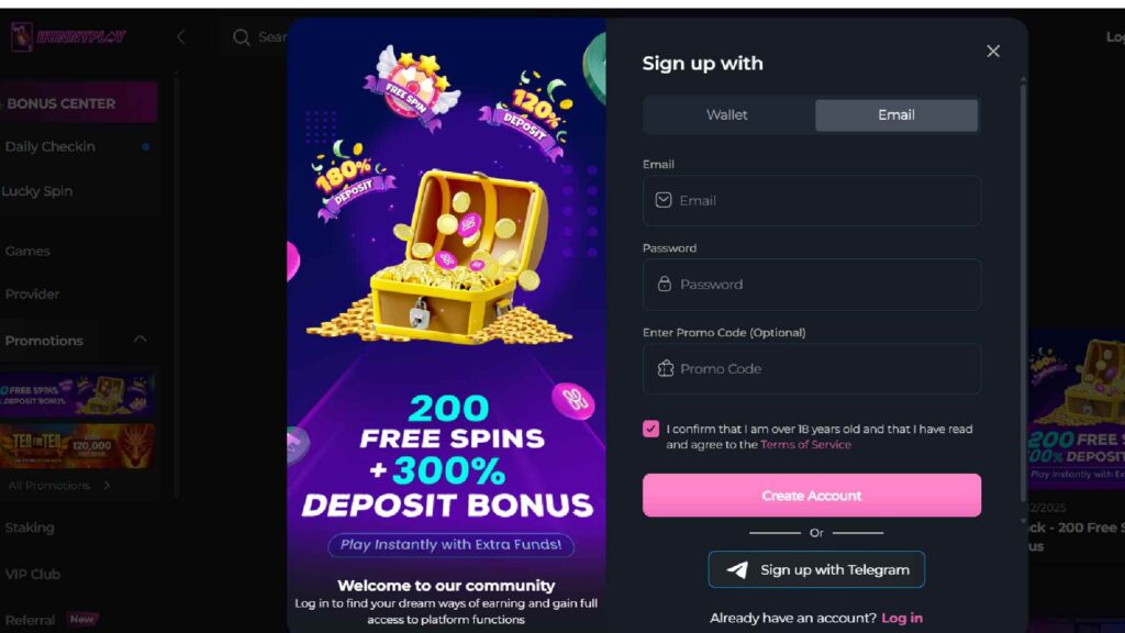 Step 1: Enter you details for the casino HunnyPlay account