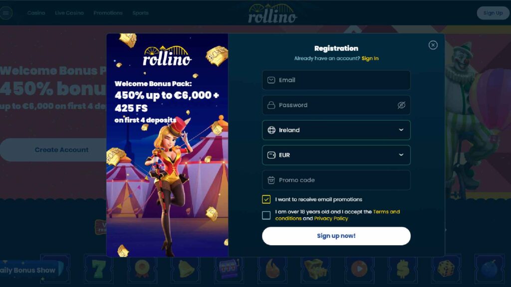 Step 1: Enter you details for the Rollino Co account
