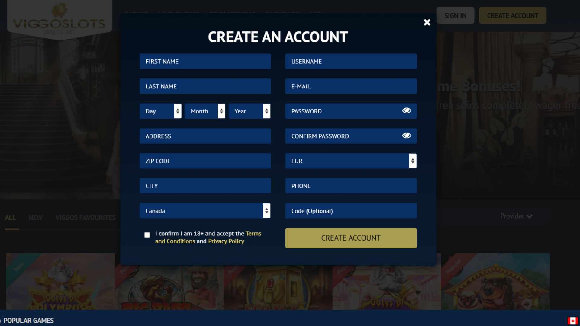 viggoslots casino registering process