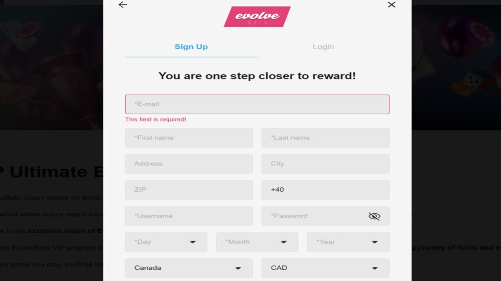 evolve casino registration
