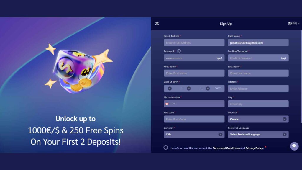 registering process shiny wilds casino online